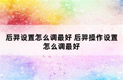 后羿设置怎么调最好 后羿操作设置怎么调最好